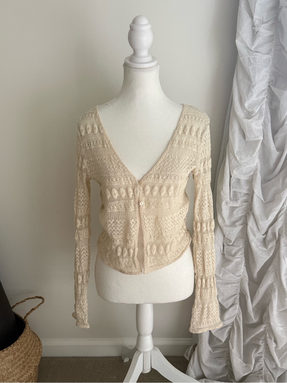 H&M Divided Embroidered Button Up Long Sleeve Crochet Top